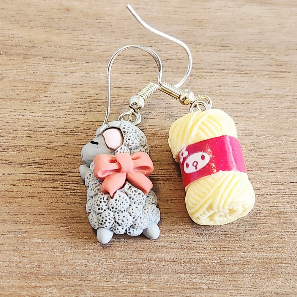 Handmade Cute Sheep Yarn‎ Ball Dangle Earrings Whimsical Jewelry NEW Women's